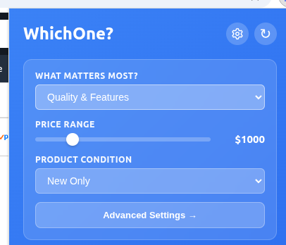 WhichOne settings showing user control over priorities